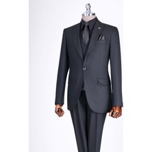Italyan Stil Slim Fit Ceket Yelek Pantolon Takım Elbise Siyah  T13056