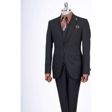 Italyan Stil Slim Fit Erkek Ceket Yelek Pantolon Takım Elbise Siyah T13465
