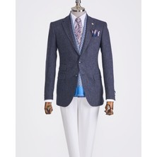 Italyan Stil Slim Fit Mono Yaka Erkek Tek Ceket Lacivert T13349