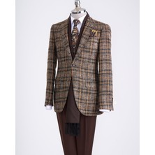 Italyan Stil Slim Fit Ekose Erkek Tek Ceket Siyah T13351