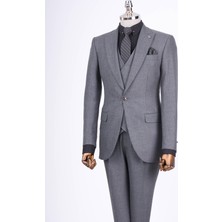 Italyan Stil Slim Fit Erkek Ceket Yelek Pantolon Takım Elbise Antrasit T13460