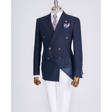 Italyan Stil Slim Fit Kadife Erkek Tek Ceket Lacivert T13182