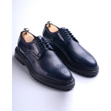 Italyan Stil Iç Dış Naturel Deri Erkek Ayakkabı Lacivert T12928