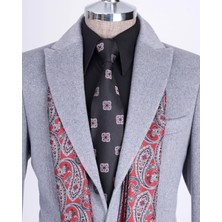 Italyan Stil Slim Fit Sivri Yaka Yün Karışımlı Kaşe Erkek Kaban Gri T13365
