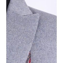 Italyan Stil Slim Fit Sivri Yaka Yün Karışımlı Kaşe Erkek Kaban Gri T13365