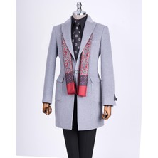 Italyan Stil Slim Fit Sivri Yaka Yün Karışımlı Kaşe Erkek Kaban Gri T13365
