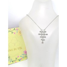 Eke Butik Çelik Taşlı Merdiven Kolye Gümüş 45CM