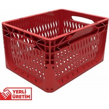 Alpbx 1.Kalite Delikli Kırmızı Plastik Kasa 40x30x22 cm - Kokusuz Sağlam Plastik Sepet 21 Litre