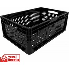 Alpbx 1.Kalite Delikli Siyah Plastik Kasa 60x40x22 cm - Kokusuz Sağlam Plastik Sepet 44 Litre