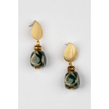 Lila Rosa  Doğal Taşlı Pirinç Otantik Küpe