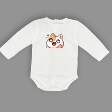 Mnk Baby & Kids Gözleri Parlayan Kedi Baskılı Bebek Body Zıbın Çıtçıtlı Badi