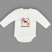 Mnk Baby & Kids Açım Ben Kedi Baskılı Bebek Uzun Kol Body Zıbın Çıtçıtlı Badi MNK0631