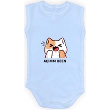 Mnk Baby & Kids Açım Ben Kedi Baskılı Bebek Kolsuz Body Zıbın Çıtçıtlı Badi MNK0631
