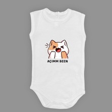 Mnk Baby & Kids Açım Ben Kedi Baskılı Bebek Kolsuz Body Zıbın Çıtçıtlı Badi MNK0631