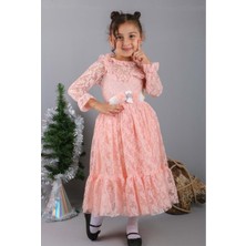 Mnk Baby & Kids Çiçek Motif Dantelli Çocuk Tesettür Elbise MNK0580