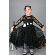 Mnk Baby & Kids Çiçek Motif Dantelli Çocuk Tesettür Elbise MNK0580