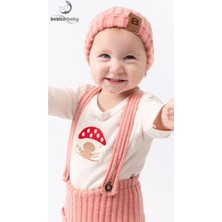 Bebicix Mantar Nakışlı  Salopet Bereli Alttan Çıtçıtlı Badi 3lü Kız Bebek Takım