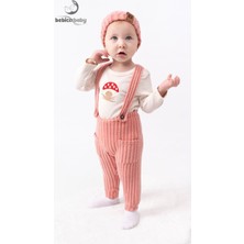 Bebicix Mantar Nakışlı  Salopet Bereli Alttan Çıtçıtlı Badi 3lü Kız Bebek Takım
