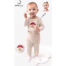 Bebicix Mantar Nakışlı Salopet Bereli  Alttan Çıtçıtlı Badi 3lü  Bebek Takım