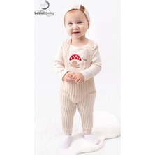 Bebicix Mantar Nakışlı Salopet Bereli  Alttan Çıtçıtlı Badi 3lü  Bebek Takım