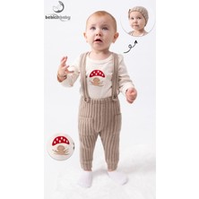 Bebicix Mantar Nakışlı Salopet Bereli  Alttan Çıtçıtlı Badi 3lü  Bebek Takım