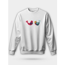 Nirvoda Motifli Renkli Kuşlar Unisex Regular Sweatshirt