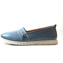 Onlo Ayakkabı DN.114 Hakiki Deri Mavi Ortopedik Kadın Babet Ayakkabı