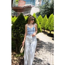 Beli Lastikli  Poliviskon Pantolon -Gri