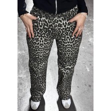 Leopar  Desenli Straight Jean
