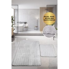 Bubble Gri Büyük Banyolar Için 2'li Banyo Paspas Seti Kaymaz Tabanlı Yıkanablir Klozet Takımı