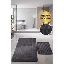 Bubble Antrasit Büyük Banyolar Için 2'li Banyo Paspas Seti Kaymaz Tabanlı Yıkanablir Klozet Takımı