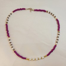 Crystal Atelier İnci Kum Boncuk Kolye, Bahar Renkleri Kum Boncuk İnci Boncuk Kolye, Kum Boncuk İnci Kolye, Kum Boncuk İncili Tasarım Kolye  