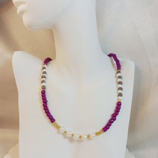 Crystal Atelier İnci Kum Boncuk Kolye, Bahar Renkleri Kum Boncuk İnci Boncuk Kolye, Kum Boncuk İnci Kolye, Kum Boncuk İncili Tasarım Kolye  