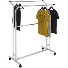 Çift Taraflı Tekerlekli Kıyafet Askısı - Pratik Elbise ve Konfeksiyon Askılığı