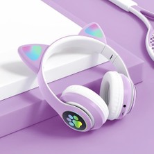 Novatis Bluetooth Kablosuz Uyumlu LED Işıklı Kedili Katlanabilir Sd Kartlı Çocuk Kafa ve Kulak Üstü Kulaklık Kalite