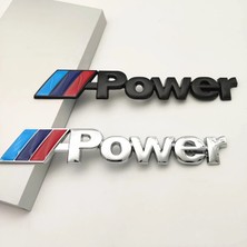 BMW M Power 3D Metal Siyah ve Gümüş Stıcker Bmw Güç Rozet Araba Aksesuarı (9.8 cm x 1.5 Cm) 2 Adet