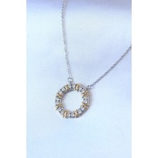 Fy Butik 316L Çelik Gümüş Renk Zirkon Taşlı Gold Detay Xoxo Kadın Kolye