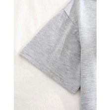 Gri Yuvarlak Yaka Oversize Crop T-Shirt