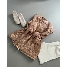 Kadın Şık Taş Detaylı Astarlı Kapitone  Midi Yelek