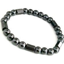 Market66 Mıknatıslı Manyetik Silindir Doğal Taşlı Hematit Füme Bileklik 8mm