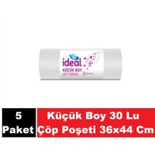 Ideal Çöp Poşeti Küçük Boy Şeffaf 30 Lu 36 x 44 cm x 5 Paket