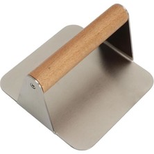 Devmeer Kare Smash Burger Presi,14 cm ,3 mm 304 Paslanmaz Çelik Burger Presi, Ahşap Saplı , Ağır Hizmet Burger Şutu,