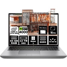 Hp Zbook Fury 16 G11 Intel Core I9-14900HX 64GB 12TB SSD Rtx 4000 Ada 12GB 16" Wuxga Windows 11 Pro Taşınabilir Iş Istasyonu 5F9K2ES-A10