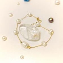 Altın Ofisi İnci Taşlı Bileklik Künye 14 Ayar Altın