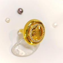 Altın Ofisi Tuğralı Taşlı Yüzük 14 Ayar Altın