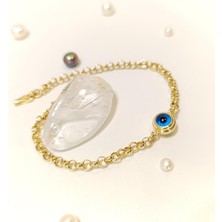 Altın Ofisi Tek Göz Boncuklu Bileklik Künye 14 Ayar Altın