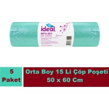 Ideal Cop Torbası Orta Boy Yeşil 15 Li 50X60 cm x 5 Paket