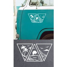 Sticker Usta Sahil Palmiye Dağ Güneş Manzara Sticker 02152 Araba Oto Motosiklet Karavan Etiket 02152