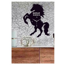 Hediyelikevi Kişiye Özel Şahlanmış At Temalı Ahşap Duvar Saati