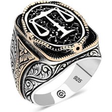 Gümüş Adalet Terazisi Oval Erkek Yüzük